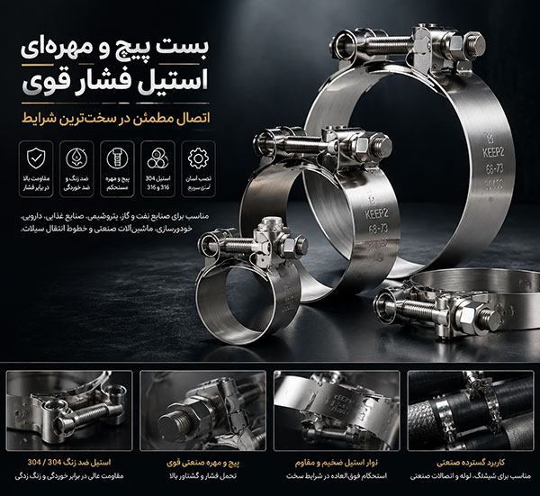 بست فلزی ضدزنگ با پیچ و مهره صنعتی
